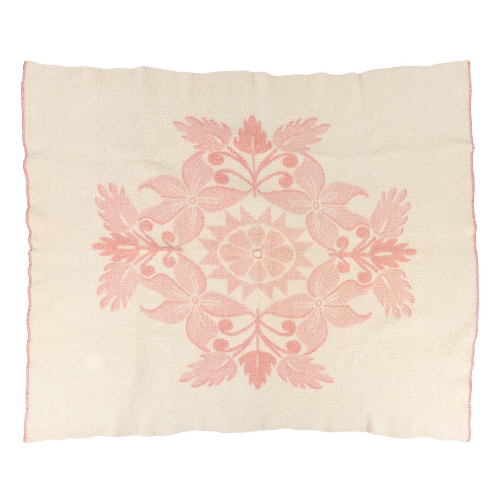 Orr Health Vintage Wool Blanket, Reversible, Pink/Coral & Cream